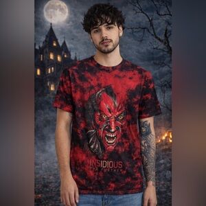 Halloween Horror Nights INSIDIOUS THE FURTHER Black Red Tie Dye Graphic Tee Sz S